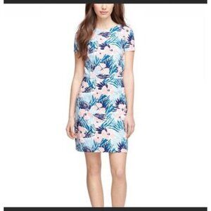 Brooks Brothers tropical floral shift dress size 6 pink hibiscus blue palm leaf